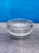 Ashtray Vintage Thick Cut Glass 4 Slots w/ Gold Trim
