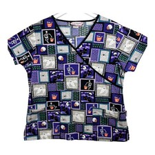 Scrub Works Size XL Scrub Top Halloween Print Black and Purple Pockets X Large