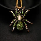 Fashion Women Shiny Green Inlaid Crystal Retro Spider Pendant Chain Necklace