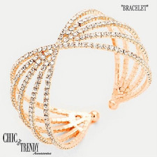 CLEAR ROSE GOLD BANGLE CRYSTAL WRAP BRACELET FORMAL PROM WEDDING JEWELRY