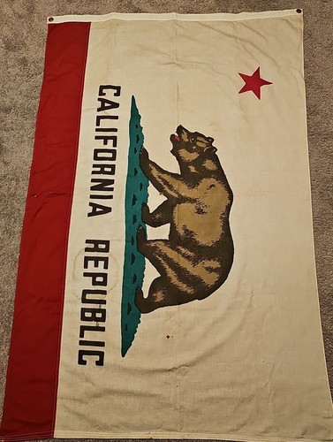 Vintage Cotton California Republic State Bear Flag Cloth Banner Old American USA