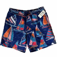NWT Club Room Men's S New Cerulean Navy Pattern Yacht Swim Trunks Quick Dry 45