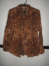 Leopard Cheetah Animal Print Button Down Blouse Long Sleeve Sz M L rayon blend