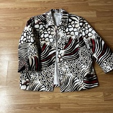 Alfred Dunner Jacket Size 14 Brown and Red On White 26" Long 3/4 Sleeve Bust 44