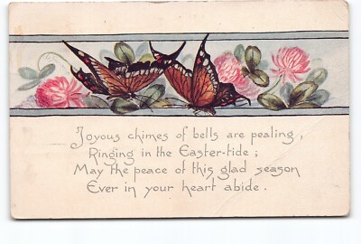 Joyous Chimes Of Bells Easter Butterflies Flowers WB Postcard Vtg Posted 1917