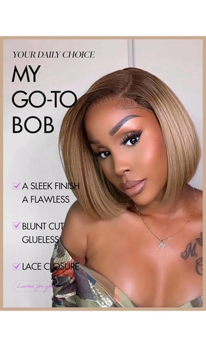 8 Inch Ash Blonde Blunt Cut Bob Wig Human Hair Pre Cut Glueless HD Lace Clos... - Picture 2 of 6
