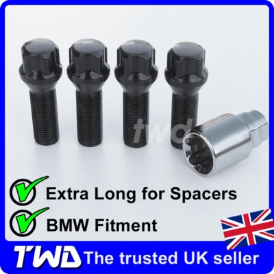 EXTRA LANGE ALUFELGEN SICHERUNGSSCHRAUBEN - BMW MIT 5MM DISTANZSCHEIBEN (M14x1,25) MUTTER -K32B
