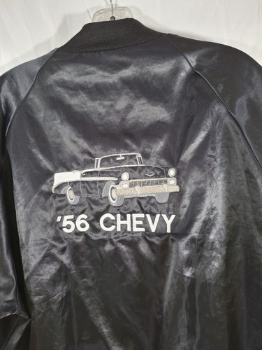Vintage 56 Chevrolet Satin Jacket Bomber Black Size M Earth Angel - Picture 4 of 7