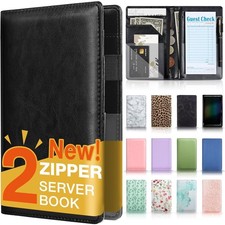 Server Book with 2 Zipper Pockets Leather Server Books for Waitress