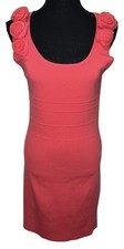 CARMEN by Carmen Marc Valvo Sz Med Solid Salmon Sleeveless Ruffle Pencil Dress