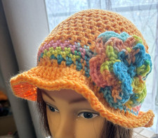 ORANGE Spring Winter CLOCHE BEANIE CAP FLAPPER HAT HAND CROCHET new