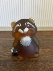 Fenton Amber Satin Glass Raccoon Hand Painted Signed T. Kelley