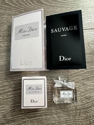 3 THREE Miss Dior EAU De Parfum 5ml 0.17 oz Tube Sample 1ml & Sauvage 1ml 7ml