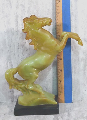 A. Santini Jade Green Composite Rearing Horse on Resin Base Signed VTG Italy 8''