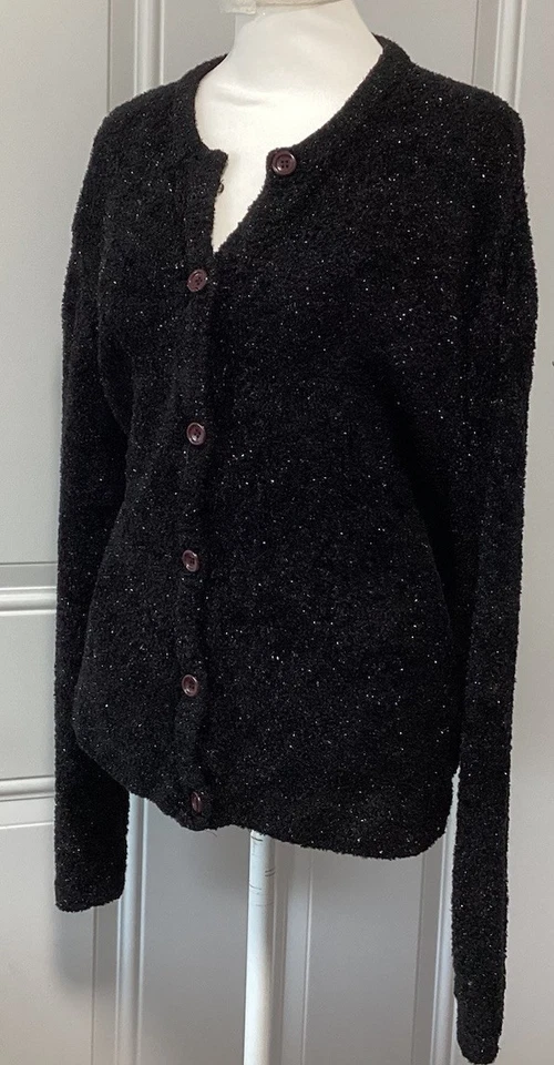 Suéter vintage para mujer Carole Little Knitware negro con botones talla X-grande Foto 2 de 4