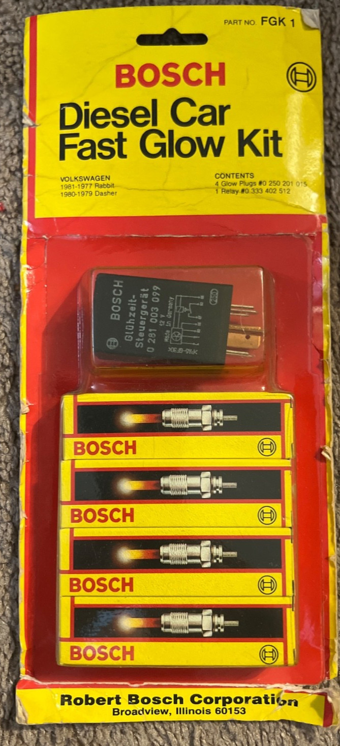 NOS BOSCH #FGK1 DIESEL FAST GLOW KIT AUDI 5000 / VW RABBIT / JETTA / GOLF DIESEL