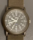 VTG Timex Camper Men Field/Military Watch 33MM Green Canvas Band New Battery