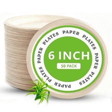 6 Inch Disposable Paper Plates 50 Pack, Heavy Duty Bagasse Plate  Eco Friend...