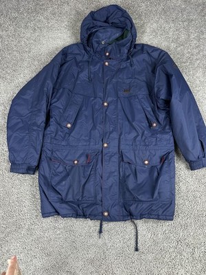 Helly Hansen Jacket Mens Large Navy Hooded Parka Quilted Lined Multi Pocket