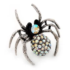 Stunning AB Crystal Spider Cocktail Ring in Burnt Silver Plating