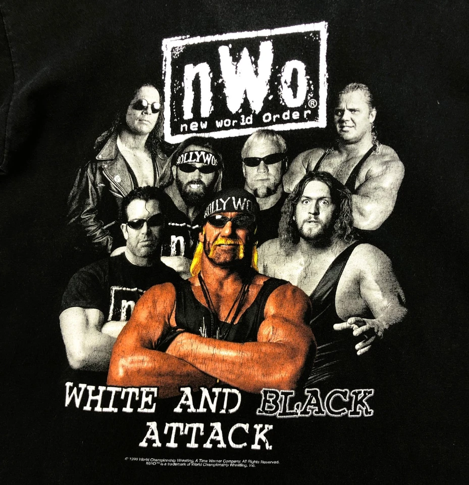Camiseta De Colección 1998 WCW nWo Blanco y Negro Ataque Hulk Hogan L Camiseta de Lucha Foto 2 de 4