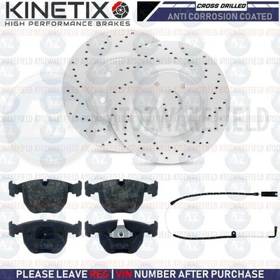 FOR BMW 540i E39 FRONT CROSS DRILLED BRAKE DISCS MINTEX PADS SENSOR 324mm
