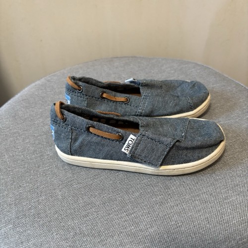 TOMS Baby Shoes Infant UK Size 6 Blue Brown Tiny Bimini Chambray Kids - Picture 4 of 12