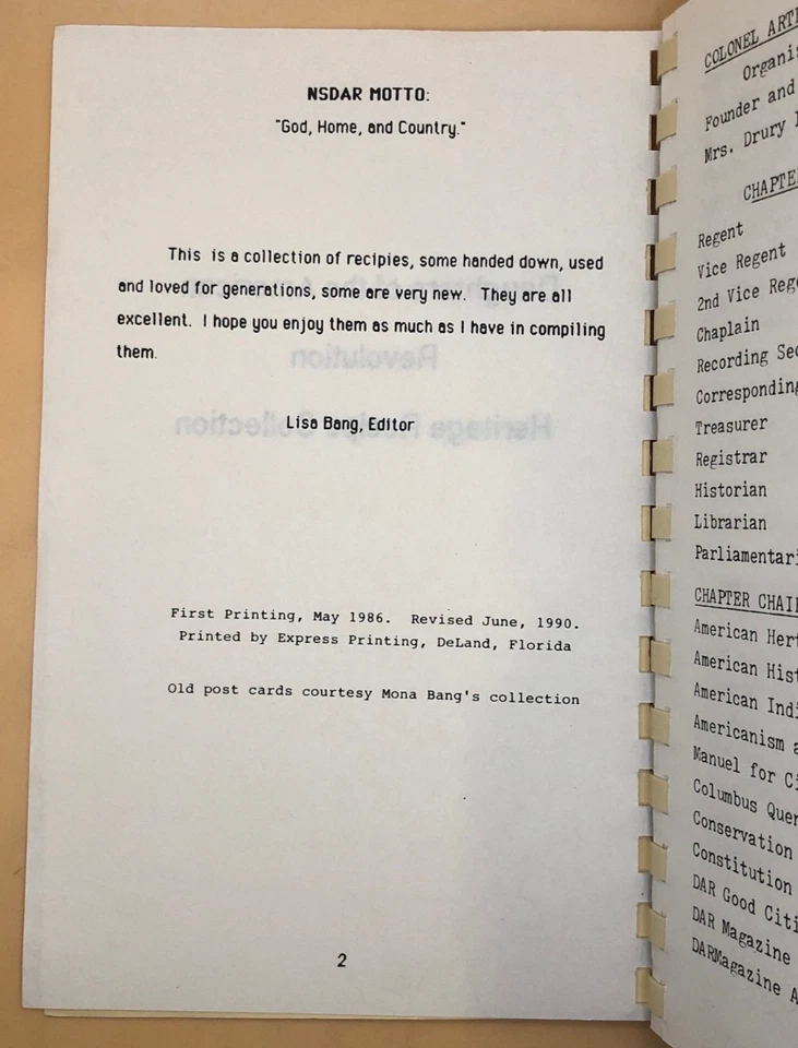 Daughters of the American Revolution Heritage Recipe Collection DAR COOKBOOK - Image 4 of 4