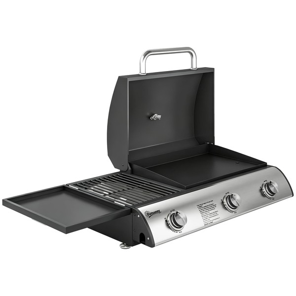 Barbacoa de Gas BBQ Gas con 3 Quemadores 7,5 kW con Parrilla Plancha Estante Lat