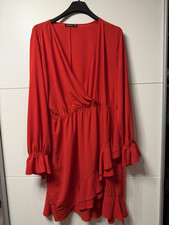 boohoo Damen Wickelkleid Rot 46 kurz Langarm ...