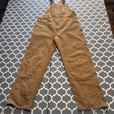 Carhartt Bib Overalls Mens Brown Duck Canvas Double Knee Workwear READ 