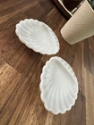 Atlas Milk Glass Sea Shell Clam Vanity Trinket Soap Dish Vintage 5-1/2" set of 2