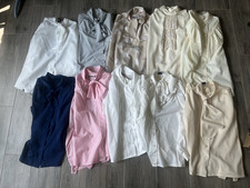 1980s Vtg Lot 10 Satin Poly Kitten Bow Pleated Secretary / Geek Blouses