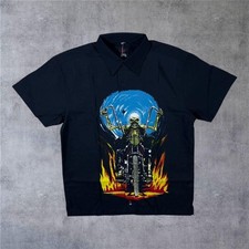 Fried Water Gothic Horror Flammen Biker Skelett Grafik Schwarz Shirt Herren Small