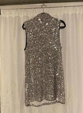 Nasty Gal Silver Sequin Sleeveless Party Dress with High Neck and Pearl Closure
