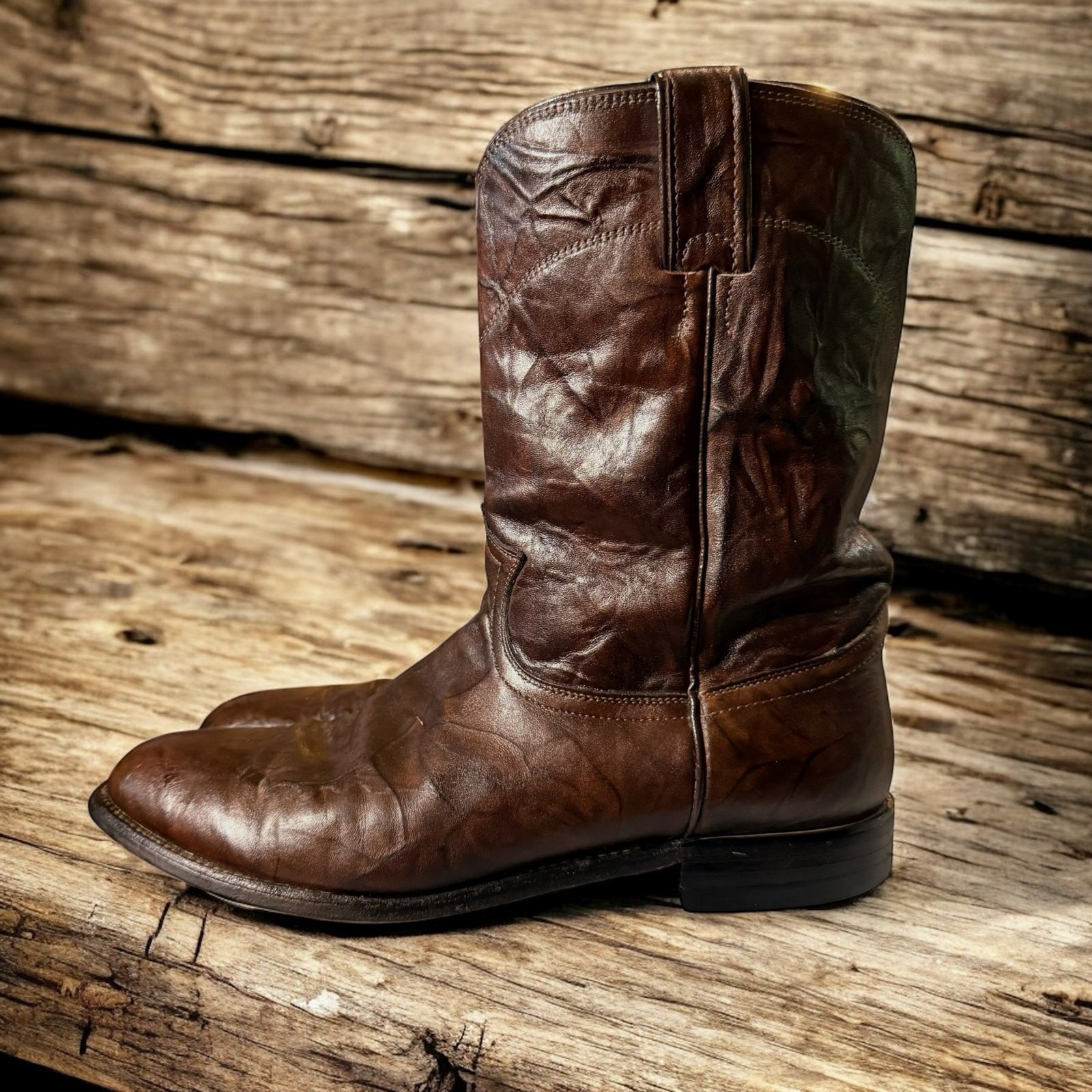 Justin Roper Boots Mens Brown Chocolate Marbled Western Cowboy Size 10 D