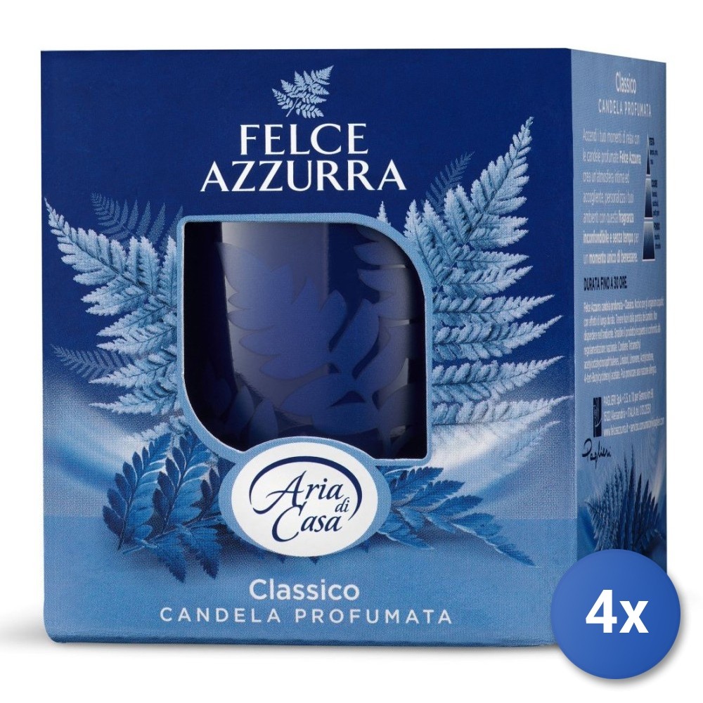4x Candle Glass Fern Azzurra Classic Made In Italy