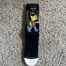 Mens Stance The Simpsons Bart Black Crew Socks Size L 913 Troubled Chalkboard