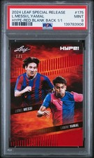 PSA 9 Lionel Messi/Lamine Yamal '24 Leaf HYPE 175 Red Blank Back 1/1 Rookie Card. rookie card picture