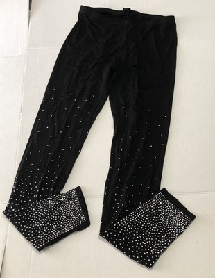 Women s Sz M Rhinestone Bling Black Leggings GS75C25G