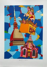 UGO NESPOLO - Turin ca bùgia 100x70cm material silkscreen and collage Turin...