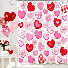 Valentines Shower Curtain Cute Love Pink Hearts Shower Curtain for Valentines...