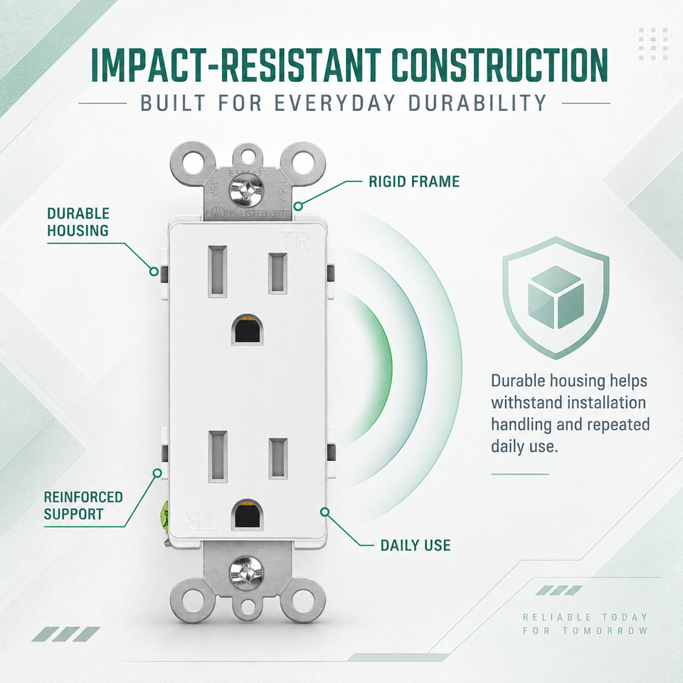 Electrical Wall Outlet in White, Tamper Resistant 15A, In-Wall Mounting ...