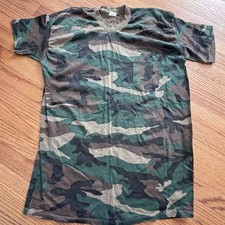 VINTAGE Military 80s Camo T Shirt Size XL Pocket Tee 50/50 USA Woodland