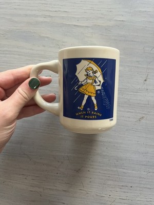 Vintage Morton Salt Girl Coffee Tea Cup Mug  When it Rains it Pours  mint