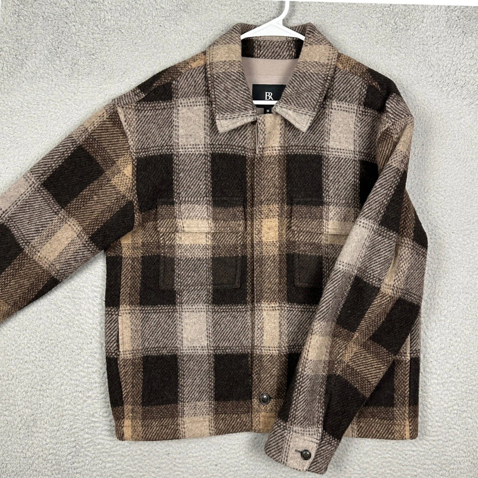 Banana Republic Jacket Mens Medium Brown Plaid Wool Blend Full Zip Pockets EUC - product detail image 1