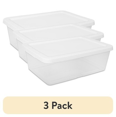 3-Pack 12 Quart Clear Storage Bins, Snap-On Lid, White