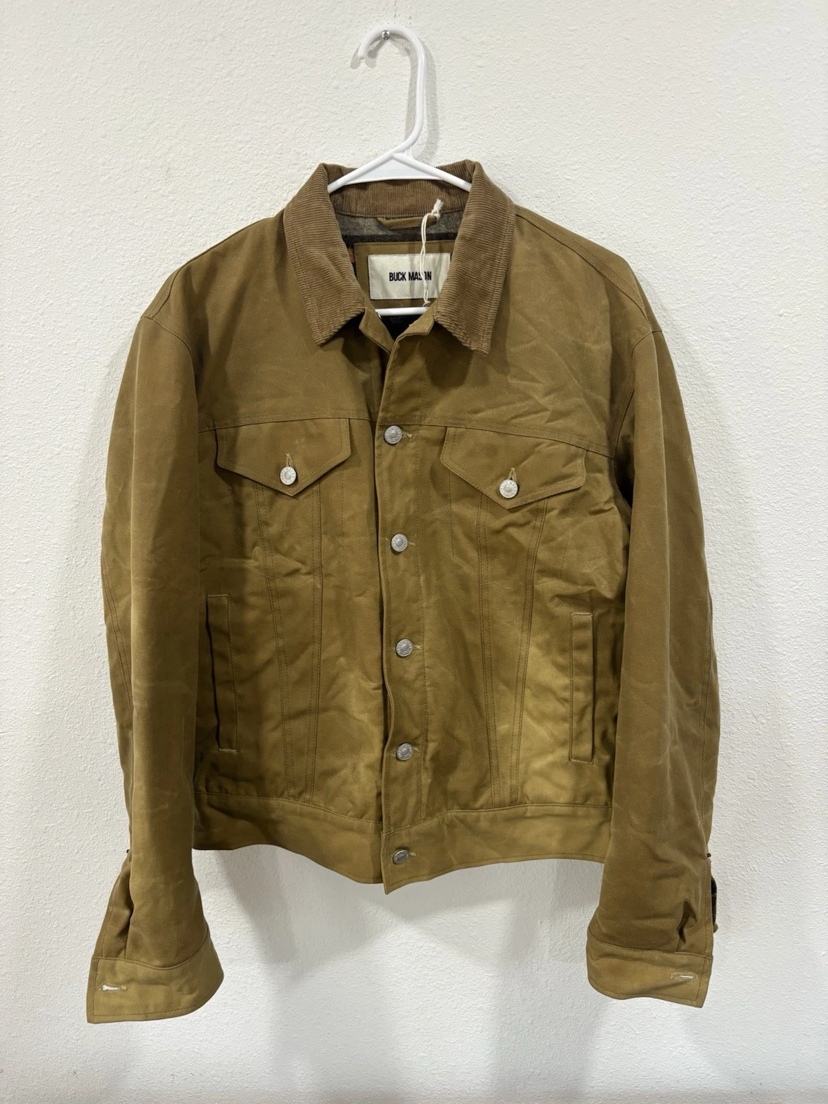 Buck Mason Men's M Khaki Waxed Canvas Trucker Jacket Corduroy Collar NWT - product detail image 1