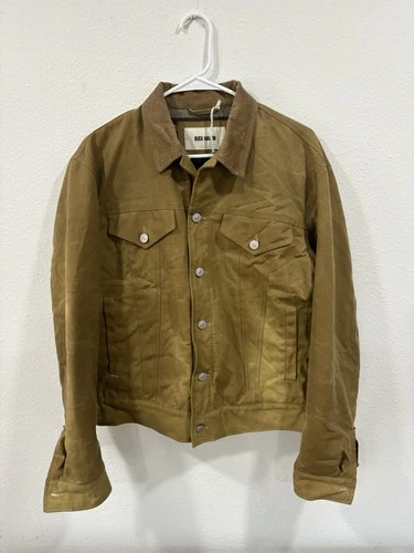 Buck Mason Men's M Khaki Waxed Canvas Trucker Jacket Corduroy Collar NWT video thumbnail