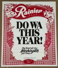 Vintage Rainier Beer “Do Wa This Year” Mountain Fresh Promo Poster 21” x 17.5”